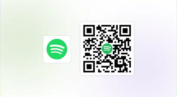 Logo Spotify i kod QR z zielonym logo Spotify w środku.